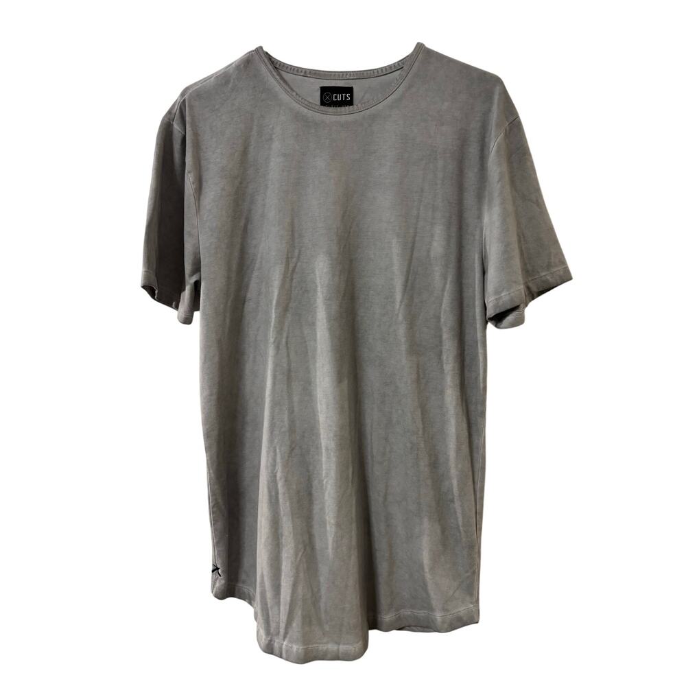 CUTS Men's Grey Curve-Hem T-Shirt Size Large Soft Casual Tee Casual